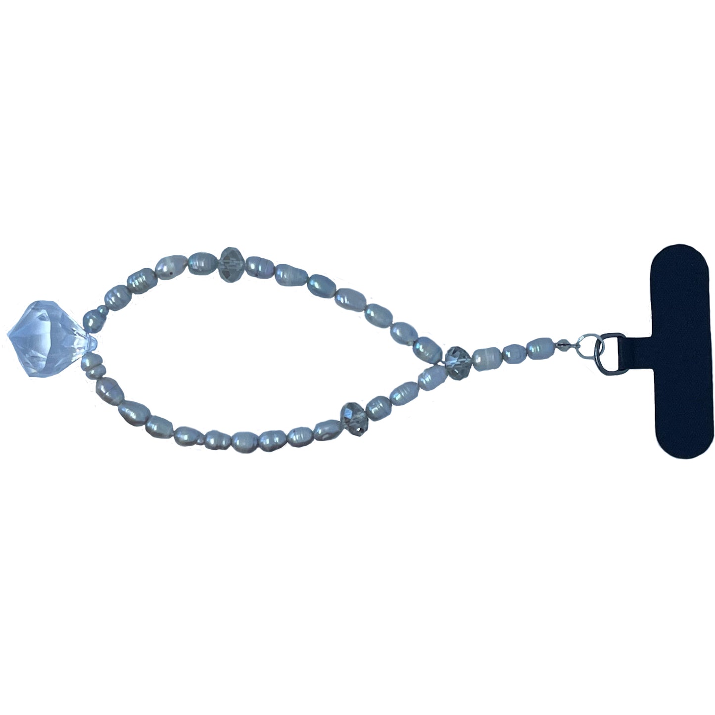 Genuine Lombok Freshwater Pearl Phone Strap. An Elegant Silver Handmade Wristlet