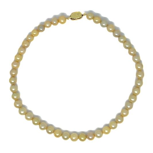 10mm AAA Quality Freshwater Cultured Pearl Necklace in Gold viewed from above