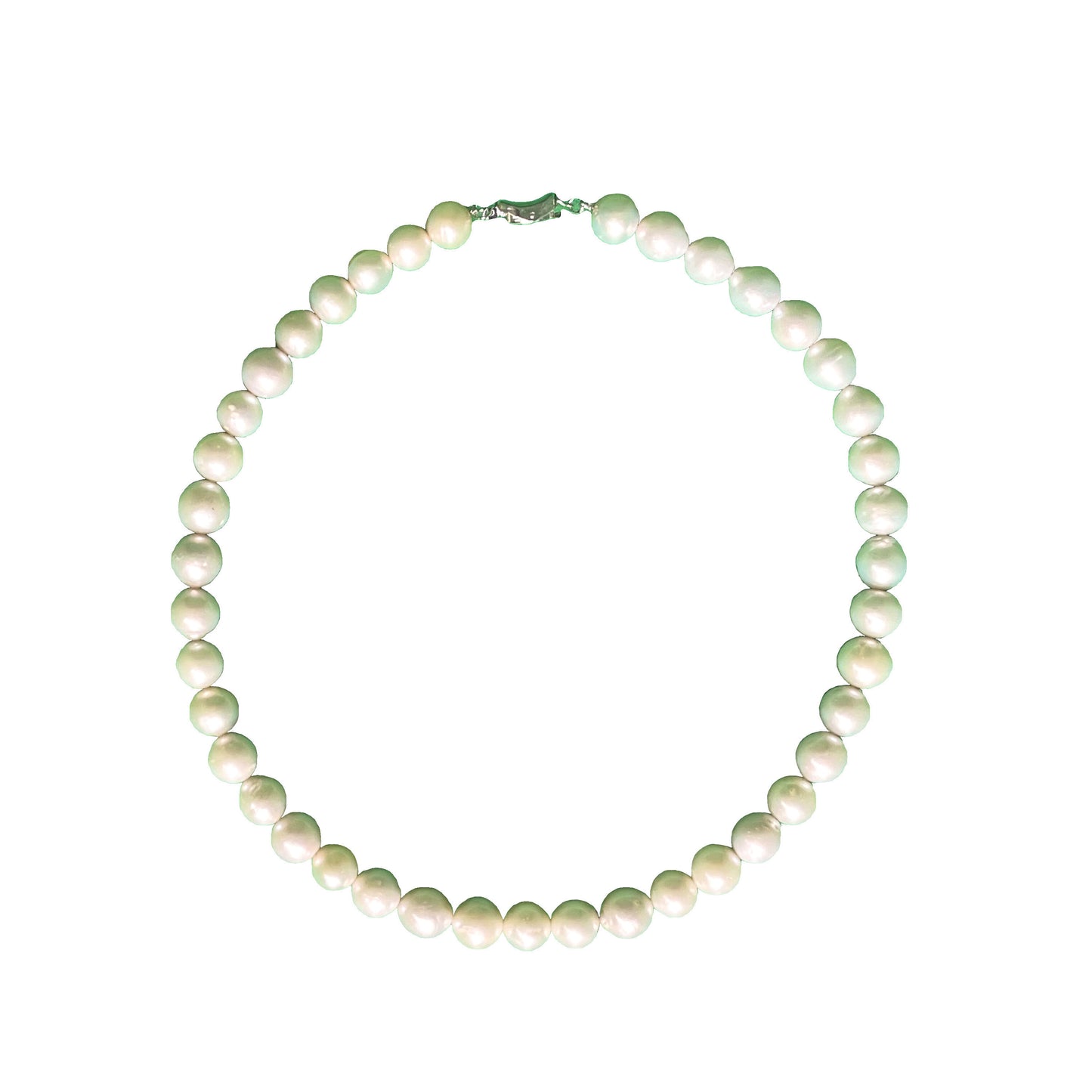 10mm AAA Quality Freshwater Cultured Pearl Necklace in White viewed from above