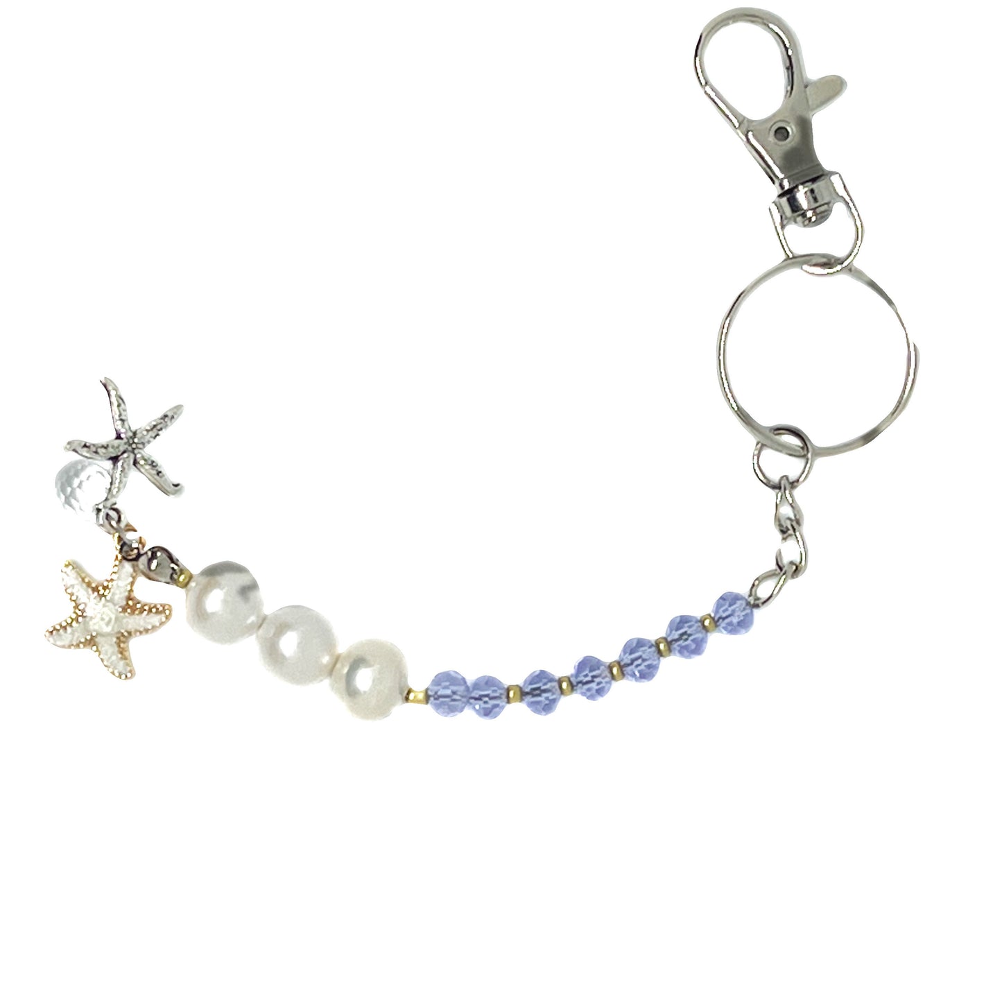 10mm AAA Quality Freshwater Cultured Pearl Phone Strap or Key Tag with Elegant Starfish Accent. 