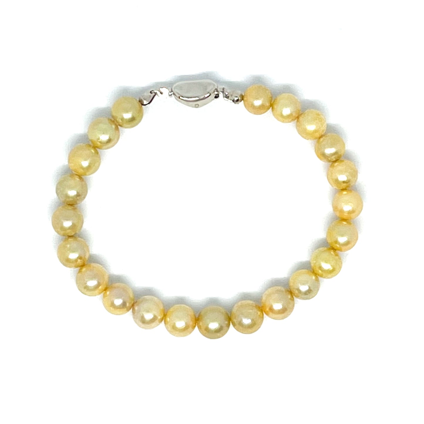 9mm AAA Quality Freshwater Cultured Pearl Bracelet in Gold viewed from above.