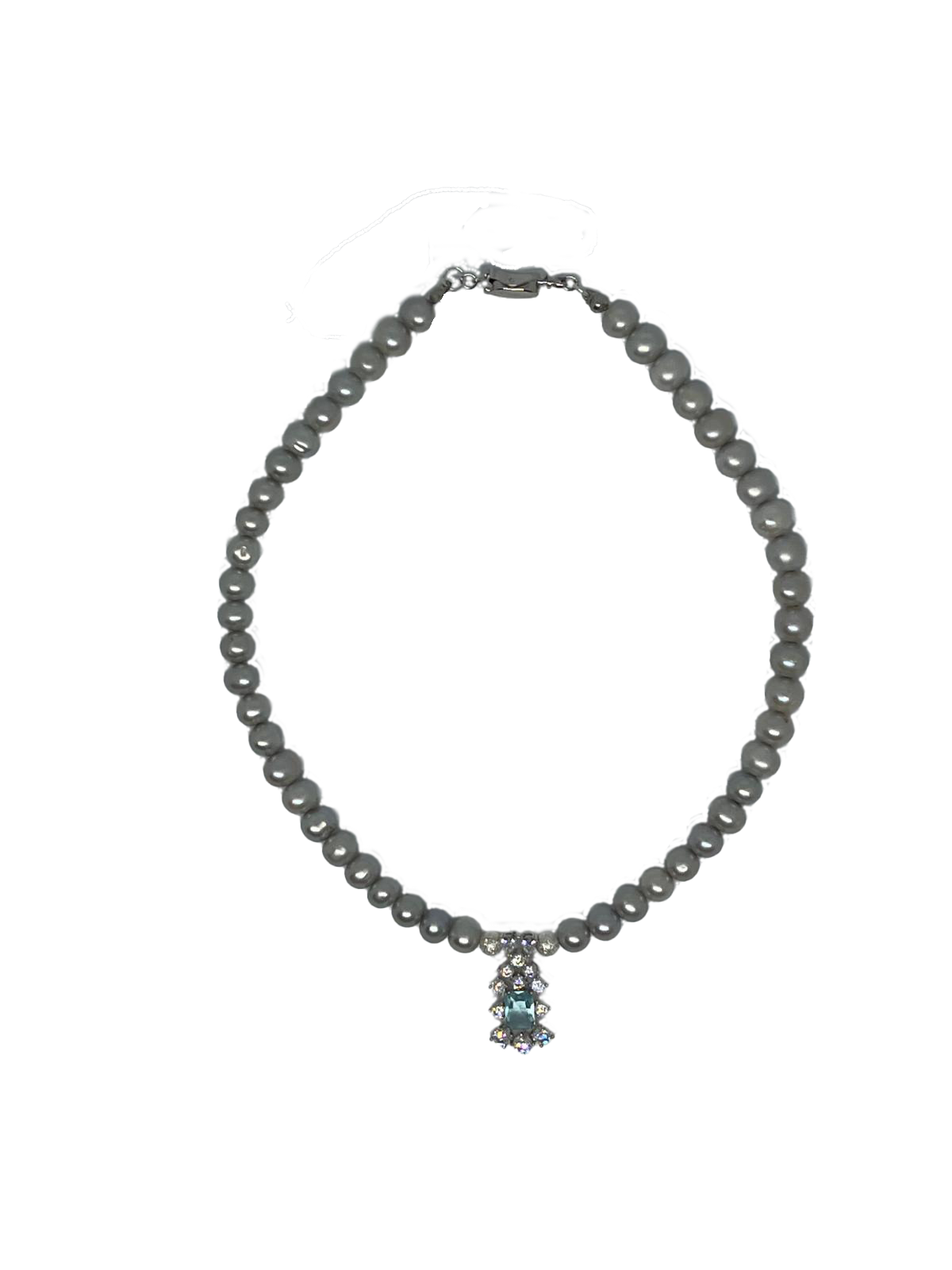 8-9mm AAA Quality Freshwater Pearl Necklace in Silver with Aquamarine Party Drop